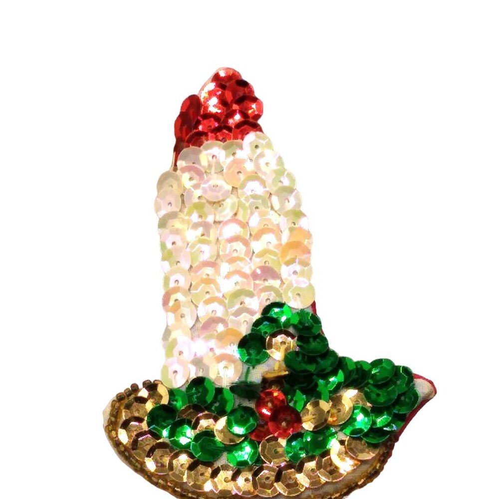 Large Holiday Candle Sequins Vintage Pin, Christmas Brooch, Seasonal Handcrafted